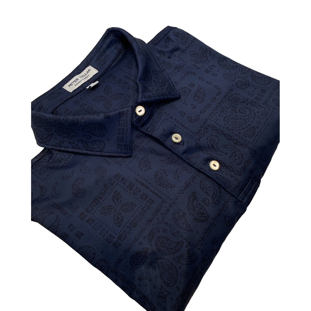 Peter Millar Summer Comfort Men's Polo L Short Sleeve Dark Blue Paisley